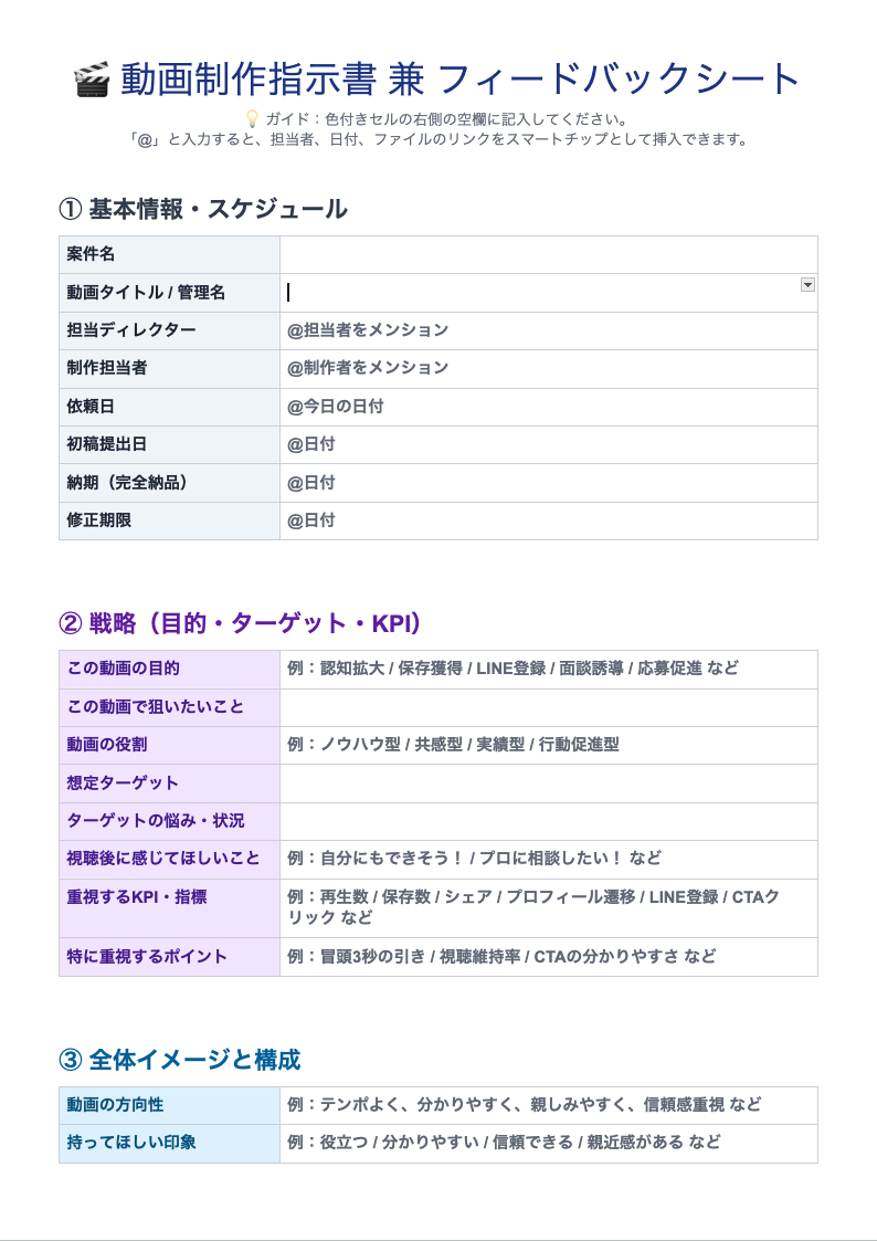 動画制作指示書＆フィードバックシートの全体像画像