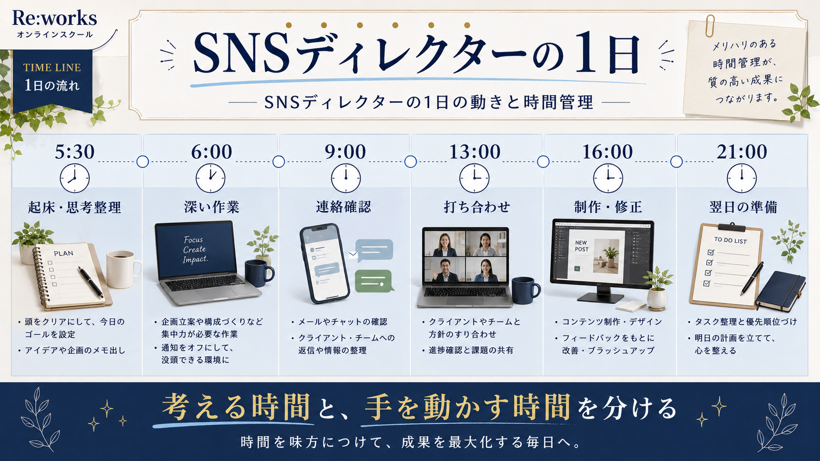 1日の動きと時間管理のタイムライン